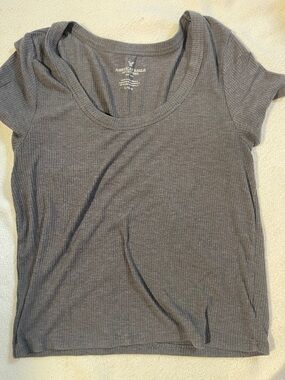 American Eagle Outfitters Women's Charcoal Ribbed Scoop Neck Tee